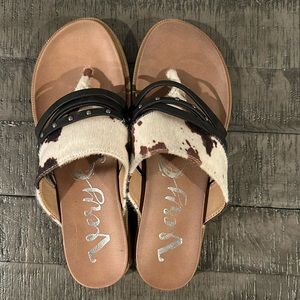 Size 6.5 cow print sandals